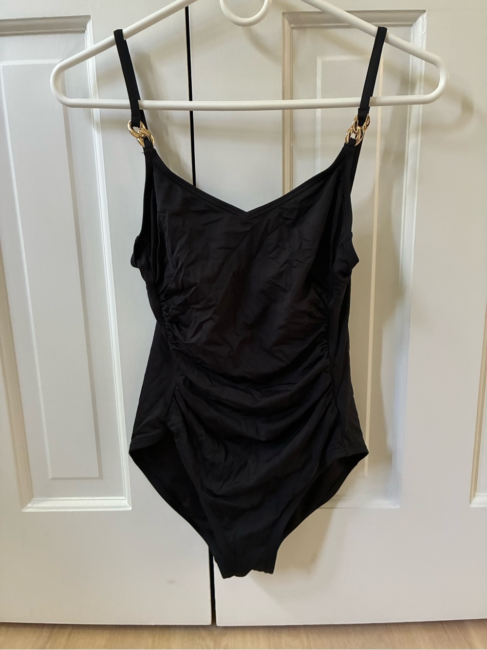 Michael Kors Black One-Piece Swimsuit with Gold Ring Details